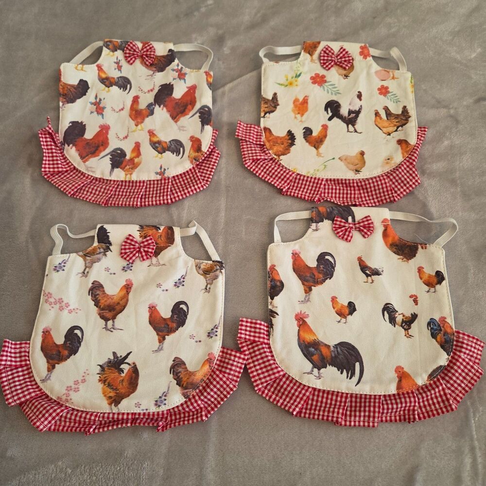 Chicken Apron Saddle LOT OF 4 ~ Handmade in USA ~ Cute Red Gingham Peplum ~ NEW